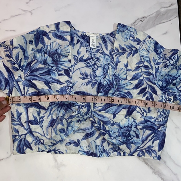 H&M Linen Blend floral Cropped Long Sleeve Blouse size Medium - Picture 9 of 12